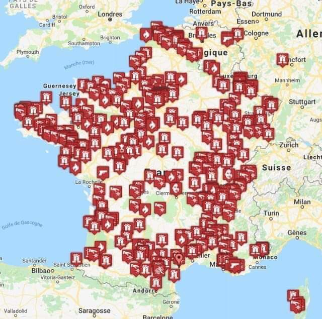 Map shared on social media showing the Churches  destroyed or desecrated in last 4 years 