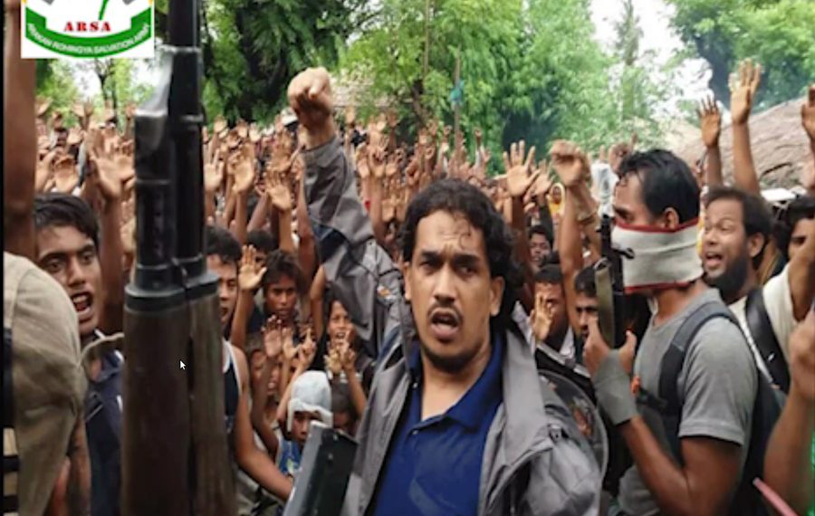 Bengali Muslim Islamic Terrorist organization Arakan Rohingya Salvation Army (ARSA) leader Ata Ullah with his Terrorist group